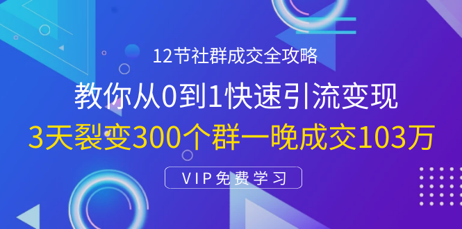 12节社群成交全攻略:从0到1快速引流变现,3天裂变300个群一晚成交103万-致富资源库