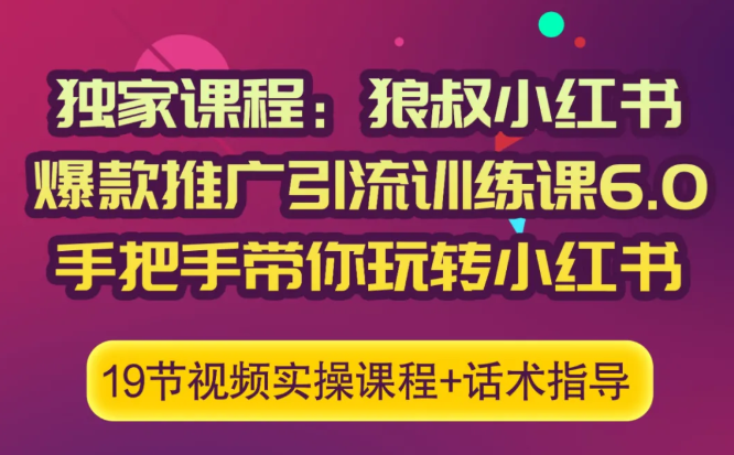 狼叔小红书爆款推广引流训练课6.0,手把手带你玩转小红书-致富资源库