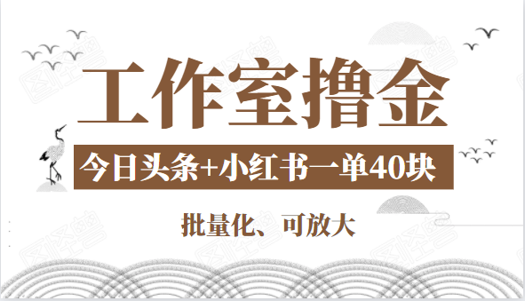 工作室撸金二件套:撸今日头条原创收益+小红书一单利润40块项目-致富资源库