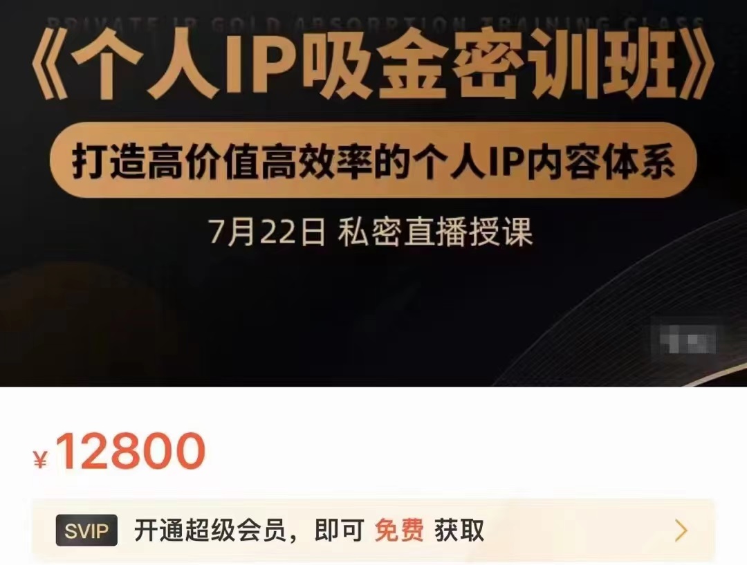 个人IP吸金密训班,打造高价值高效率的个人IP内容体系(价值12800元)-致富资源库