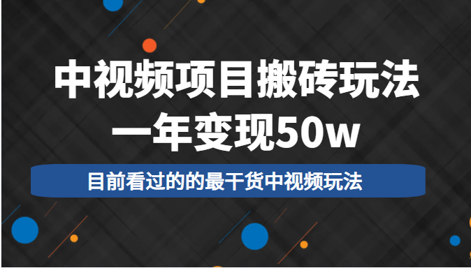 中视频项目搬砖玩法,一年变现50w,目前看过的的最干货中视频玩法-致富资源库