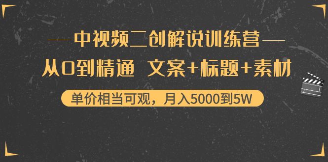 中视频二创解说训练营：从0到精通 文案+标题+素材、月入5000到5W-致富资源库