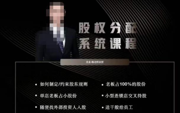 韩老师聊美业-美业股权分配系统课程,如何制定约束股东规则+老板占100%的股份+单店老板占小股份等-致富资源库