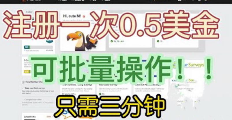 国外项目注册一次0.5美金，只需三分钟无脑操作，可批量同时放大操作，小白工作室福利【揭秘】-致富资源库