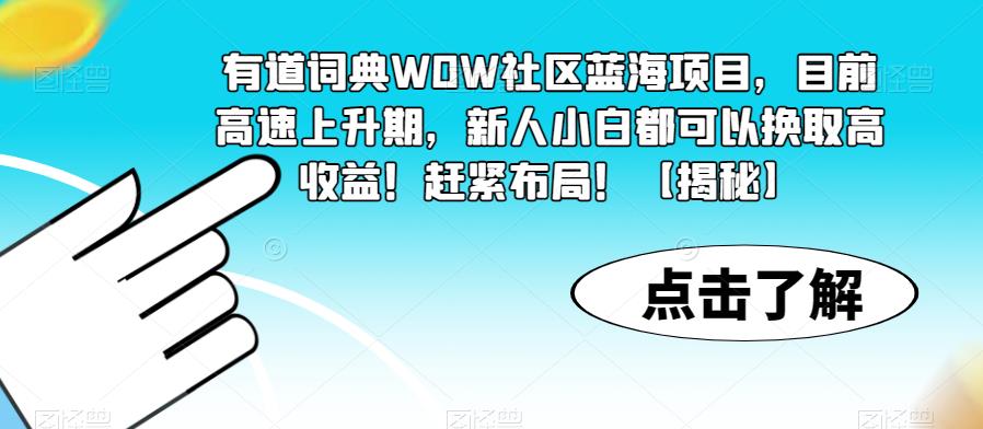 有道词典WOW社区蓝海项目，目前高速上升期，新人小白都可以换取高收益！赶紧布局！【揭秘】-致富资源库