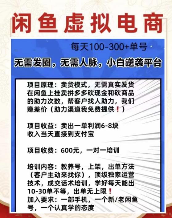 外边收费600多的闲鱼新玩法虚似电商之拼多多助力项目,单号100-300元-致富资源库