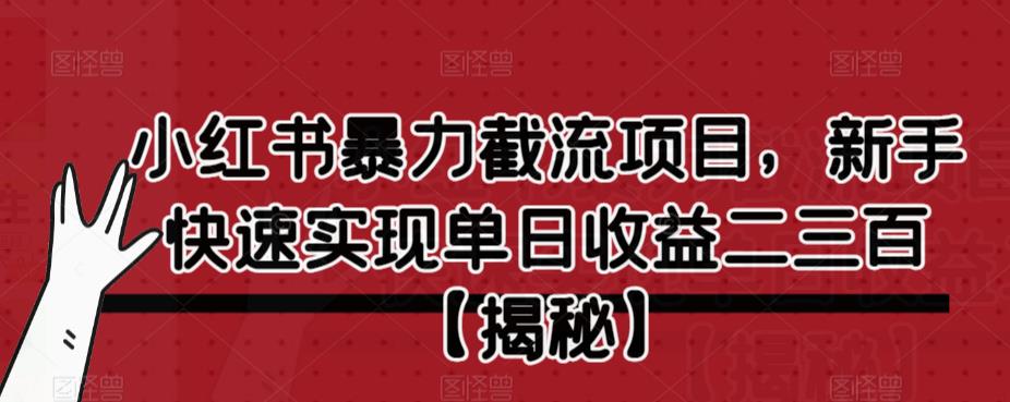 小红书暴力截流项目，新手快速实现单日收益二三百【仅揭秘】-致富资源库