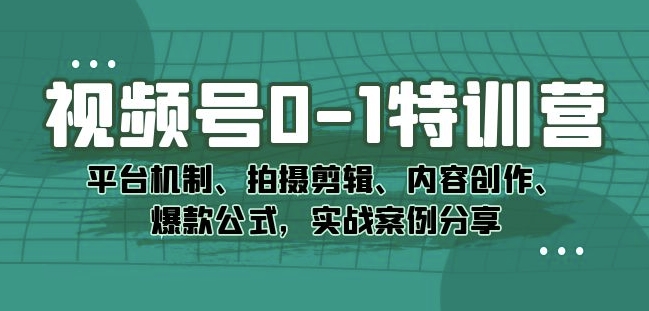 视频号0-1特训营:平台机制、拍摄剪辑、内容创作、爆款公式,实战案例分享-致富资源库
