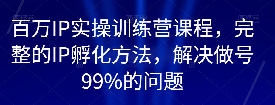 百万IP实操训练营课程，完整的IP孵化方法，解决做号99%的问题-致富资源库