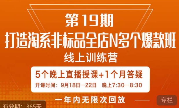 打造淘系非标全店N多个爆款线上课，​5天直播课-致富资源库