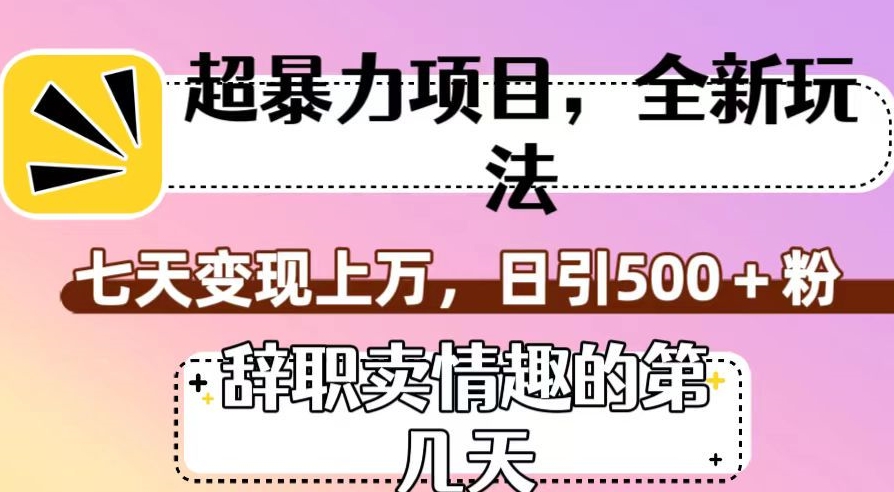 超暴利项目,全新玩法(辞职卖情趣的第几天),七天变现上万,日引500+粉【揭秘】-致富资源库