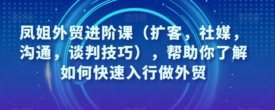 凤姐外贸进阶课(扩客,社媒,沟通,谈判技巧),帮助你了解如何快速入行做外贸-致富资源库