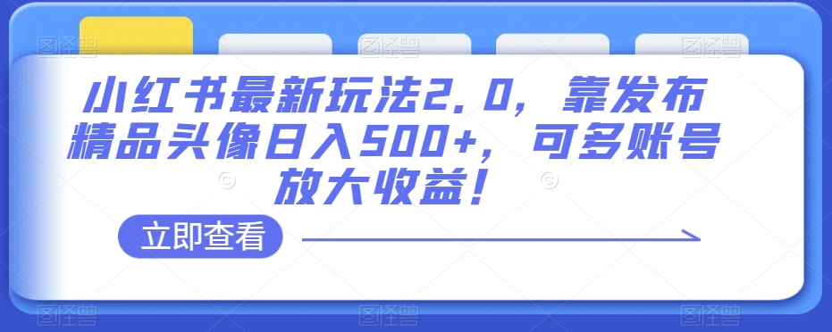 小红书最新玩法2.0,靠发布精品头像日入500+,可多账号放大收益!【揭秘】-致富资源库