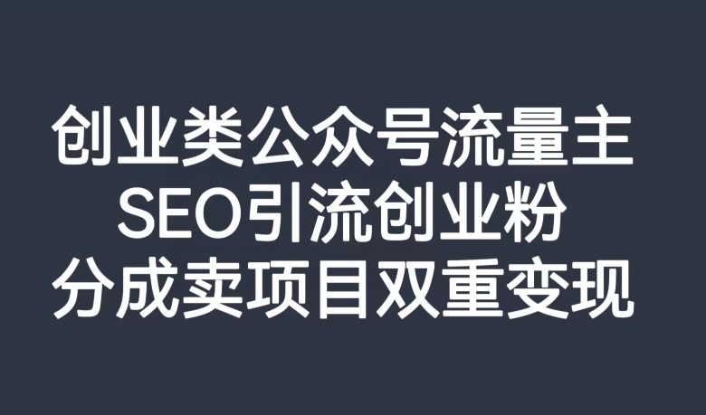 创业类公众号流量主,SEO引流创业粉,分成卖项目双重变现【揭秘】-致富资源库
