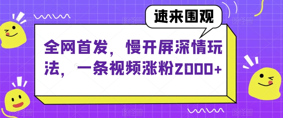 全网首发，慢开屏深情玩法，一条视频涨粉2000+【揭秘】-致富资源库