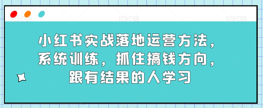 小红书实战落地运营方法，系统训练，抓住搞钱方向，跟有结果的人学习-致富资源库