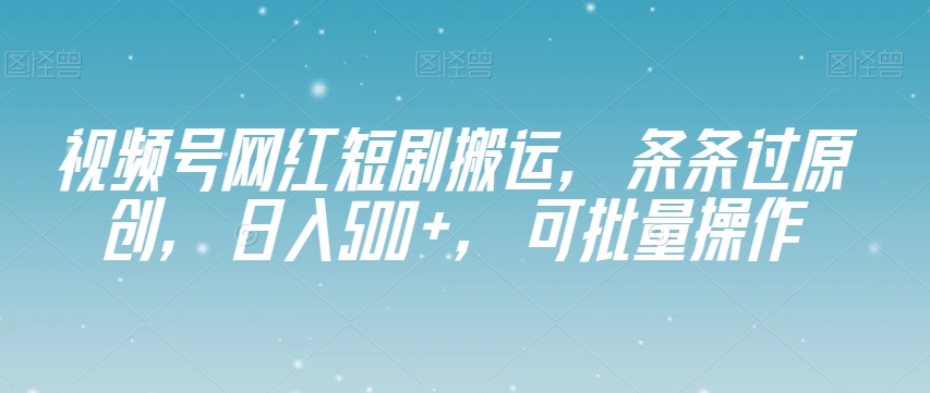 视频号网红短剧搬运，条条过原创，日入500+，可批量操作【揭秘】-致富资源库
