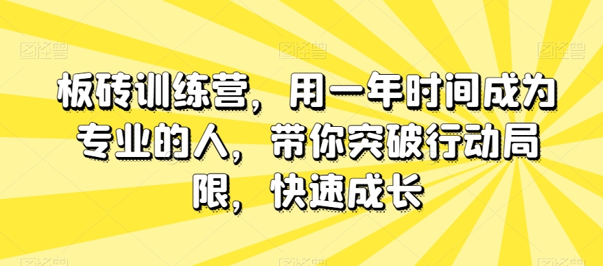 板砖训练营,用一年时间成为专业的人,带你突破行动局限,快速成长-致富资源库