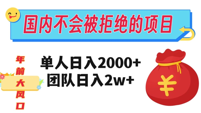 在国内不怕被拒绝的项目，单人日入2000，团队日入20000+【揭秘】-致富资源库