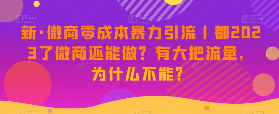 新·微商零成本暴力引流丨都2023了微商还能做?有大把流量,为什么不能?-致富资源库