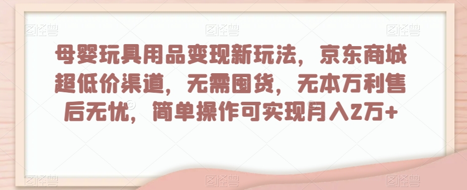 母婴玩具用品变现新玩法，京东商城超低价渠道，简单操作可实现月入2万+【揭秘】-致富资源库