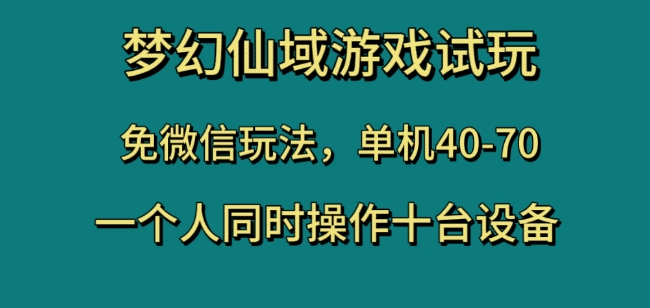 梦幻仙域游戏试玩,免微信玩法,单机40-70,一个人同时操作十台设备【揭秘】-致富资源库