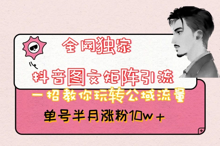 全网独家抖音图文矩阵引流,一招教你玩转公域流量,单号半月涨粉10w+【揭秘】-致富资源库