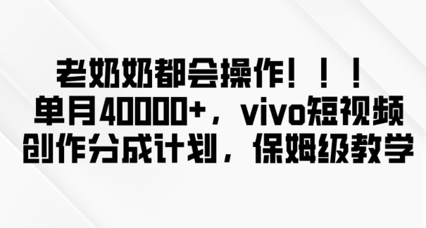 老奶奶都会操作,新平台无脑操作,单月40000+,vivo短视频创作分成计划【揭秘】-致富资源库