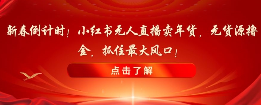 新春倒计时!小红书无人直播卖年货,无货源撸金,抓住最大风口【揭秘】-致富资源库
