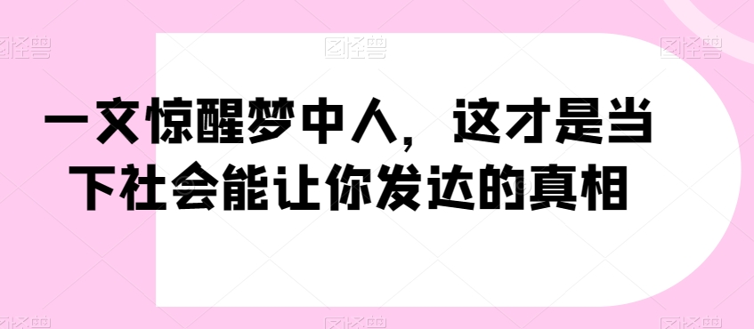 一文惊醒梦中人,这才是当下社会能让你发达的真相【公众号付费文章】-致富资源库