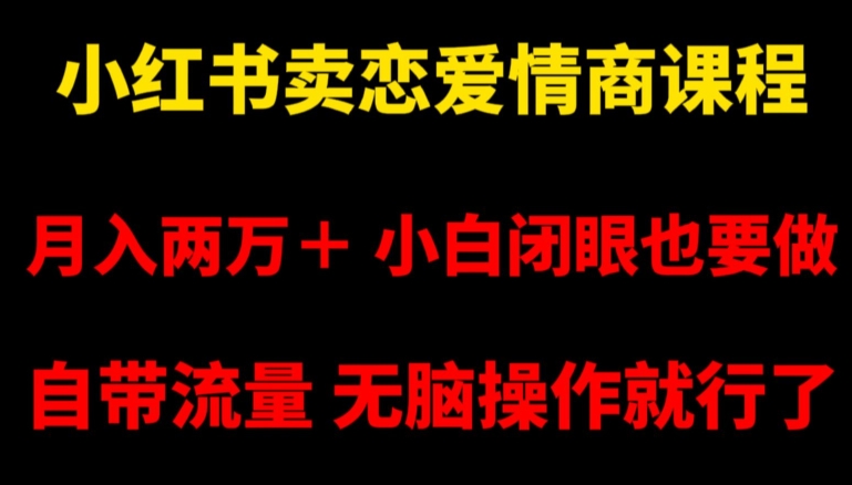 小红书卖恋爱情商课程，月入两万＋，小白闭眼也要做，自带流量，无脑操作就行了【揭秘】-致富资源库
