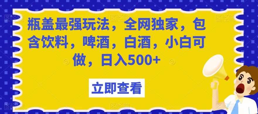 瓶盖最强玩法，全网独家，包含饮料，啤酒，白酒，小白可做，日入500+【揭秘】-致富资源库