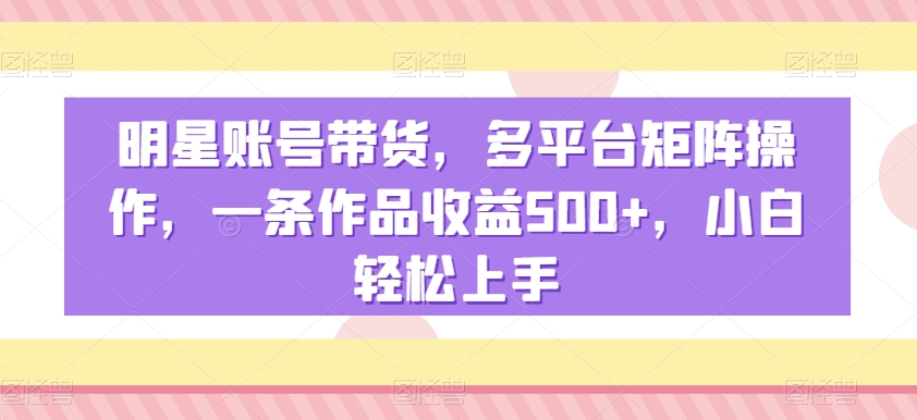 明星账号带货，多平台矩阵操作，一条作品收益500+，小白轻松上手【揭秘】-致富资源库