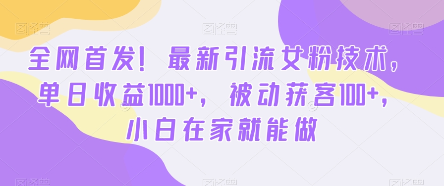 全网首发!最新引流女粉技术,单日收益1000+,被动获客100+,小白在家就能做【揭秘】-致富资源库