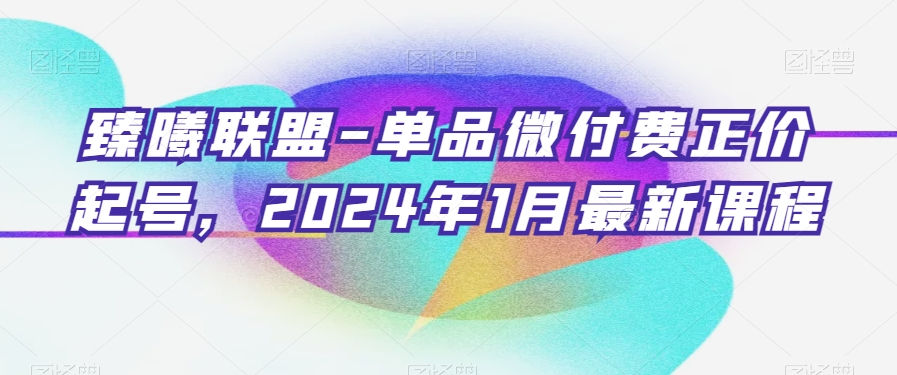臻曦联盟-单品微付费正价起号,2024年1月最新课程-致富资源库