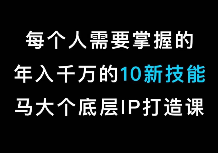 马大个的IP底层逻辑课,每个人需要掌握的年入千万的10新技能,约会底层IP打造方法!-致富资源库