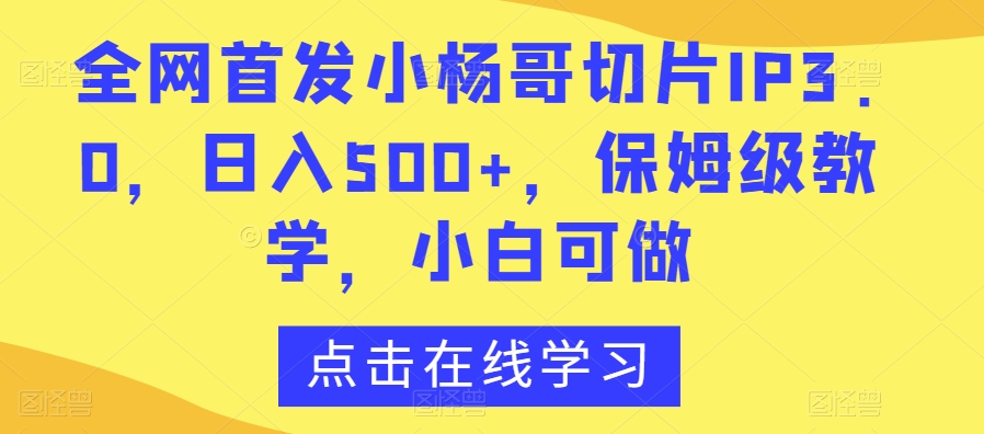 全网首发小杨哥切片IP3.0,日入500+,保姆级教学,小白可做【揭秘】-致富资源库