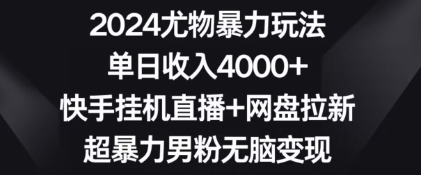 2024尤物暴力玩法，单日收入4000+，快手挂机直播+网盘拉新，超暴力男粉无脑变现【揭秘】-致富资源库