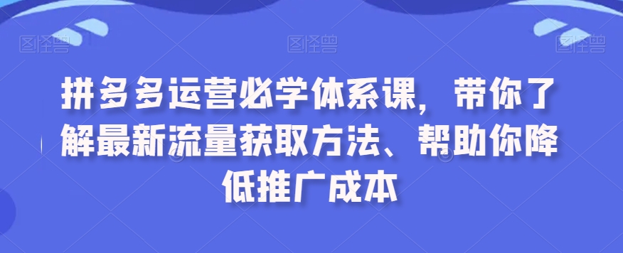 拼多多运营必学体系课，带你了解最新流量获取方法、帮助你降低推广成本-致富资源库