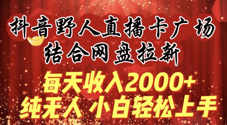 每天收入2000+，抖音野人直播卡广场，结合网盘拉新，纯无人，小白轻松上手【揭秘】-致富资源库