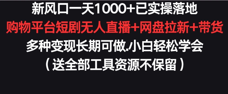 新风口一天1000+已实操落地购物平台短剧无人直播+网盘拉新+带货多种变现长期可做【揭秘】-致富资源库