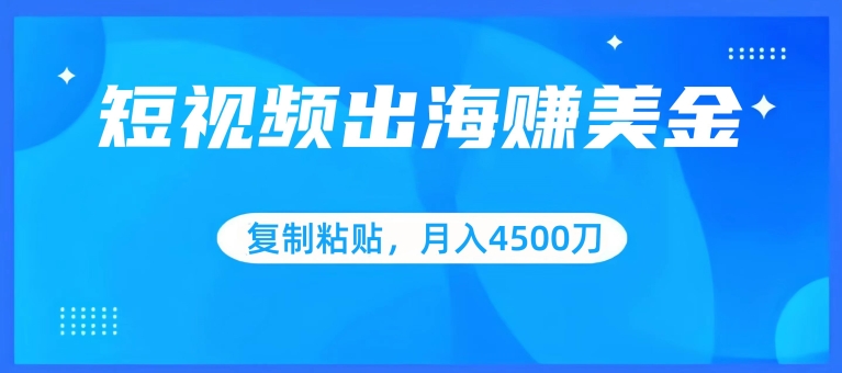 短视频出海赚美金,复制粘贴批量操作,小白轻松掌握,月入4500美刀【揭秘】-致富资源库