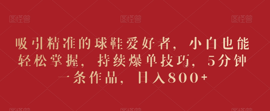 吸引精准的球鞋爱好者，小白也能轻松掌握，持续爆单技巧，5分钟一条作品，日入800+【揭秘】-致富资源库