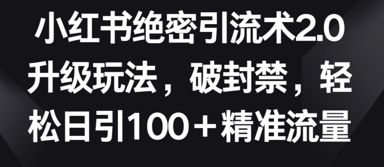 小红书绝密引流术2.0升级玩法,破封禁,轻松日引100+精准流量【揭秘】-致富资源库