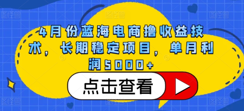4月份蓝海电商撸收益技术，长期稳定项目，单月利润5000+【揭秘】-致富资源库