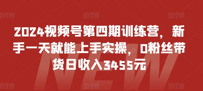 2024视频号第四期训练营，新手一天就能上手实操，0粉丝带货日收入3455元-致富资源库