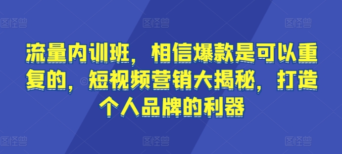 流量内训班,相信爆款是可以重复的,短视频营销大揭秘,打造个人品牌的利器-致富资源库