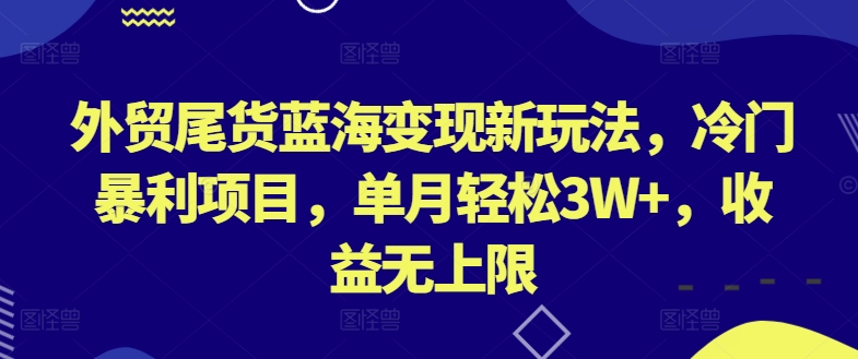 外贸尾货蓝海变现新玩法,冷门暴利项目,单月轻松3W+,收益无上限【揭秘】-致富资源库