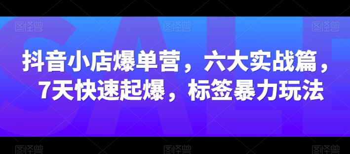 抖音小店爆单营，六大实战篇，7天快速起爆，标签暴力玩法-致富资源库