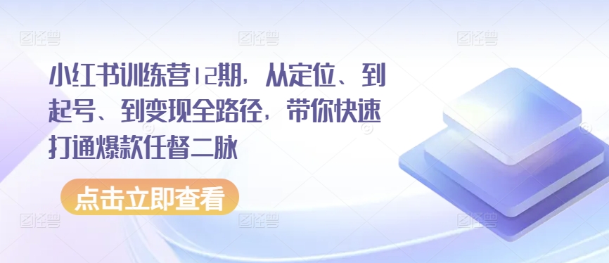 小红书训练营12期，从定位、到起号、到变现全路径，带你快速打通爆款任督二脉-致富资源库